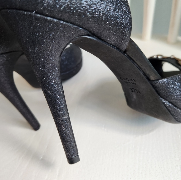 Gucci black shimmery pumps 37 1/2 US 7.5 - Picture 11 of 12